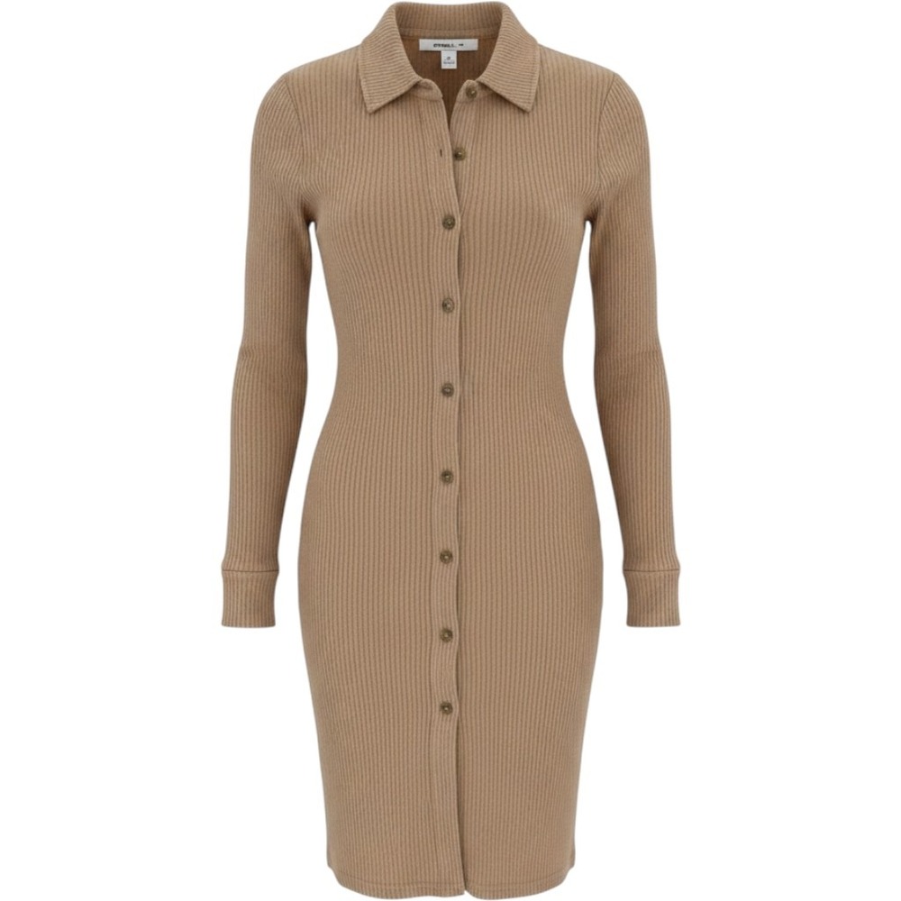 ONeill Womens Ribbed Knit Button Down Mini Dress Tan Long Sleeve FA2411002 XS